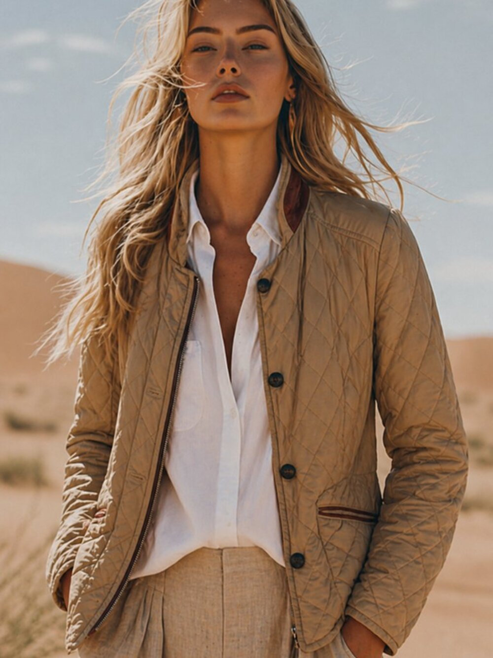 Massimo Dutti quilted spring jacket, with leather look trim